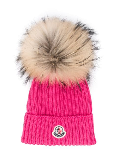 Moncler Kids' Faux Fur Pom Pom Hat In Pink | ModeSens