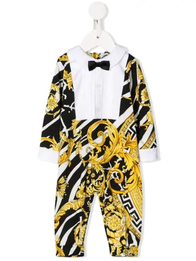 Young Versace Printed Tuxedo Babygro In Black
