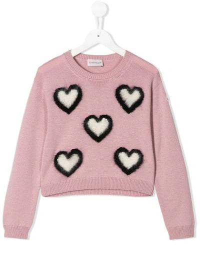 Moncler Kids' Heart Embroidered Jumper In Pink