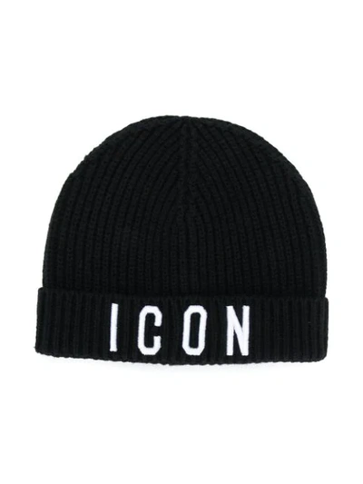 Dsquared2 Kids' Icon Knitted Beanie In Black