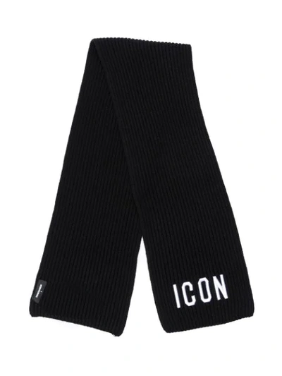 Dsquared2 Kids' Icon Rib-knit Scarf In Black