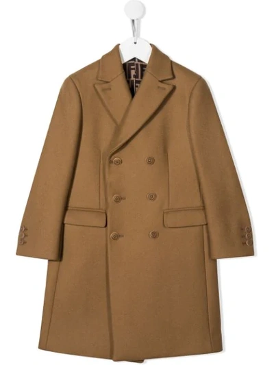 Fendi Teen Double-breasted Coat In Cammello