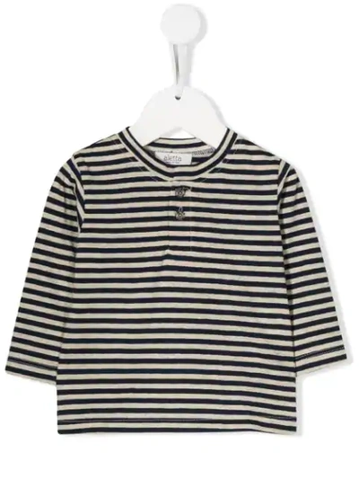 Aletta Babies' Striped Button-neck Top In Neutrals