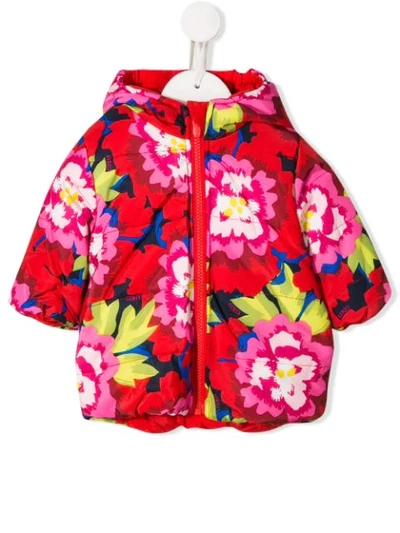 Kenzo Babies' Japanese Flower-print Hooded Jacket In Red
