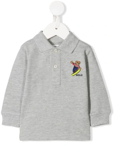 Ralph Lauren Babies' Long-sleeved Polo Bear Polo Shirt In Grey