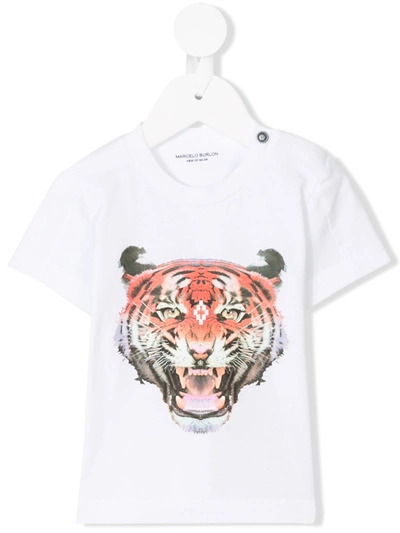 Marcelo Burlon County Of Milan Babies' Tiger Print T-shirt In White