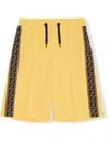 Fendi Kids' Side Band Track Shorts In Yellow