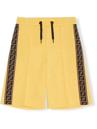 Fendi Kids' Side Band Track Shorts In Yellow
