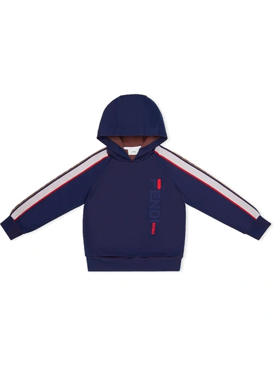 Fendi Kids' Logo Hoodie In Blue