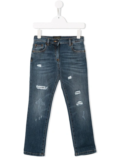 Dolce & Gabbana Kids' Patch Slim-fit Jeans In Blue