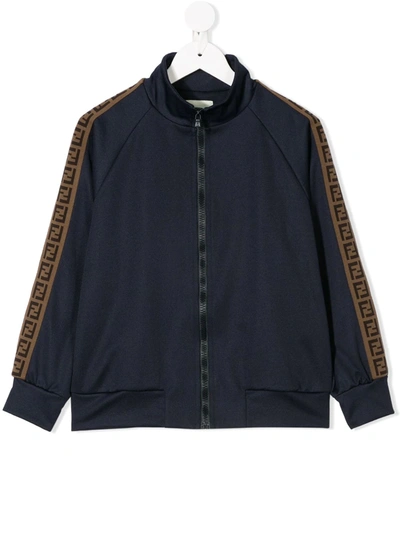 Fendi Kids' Logo Tape Bomber Jacket In Blue