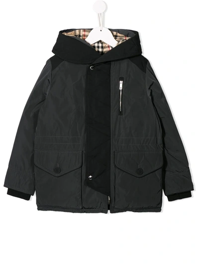 Burberry Kids' Check Lined Coat In Carbone