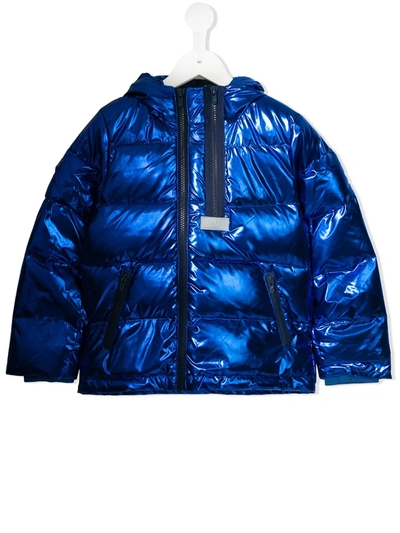 Kenzo Kids' Metallic Puffer Jacket In Blue