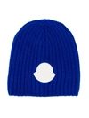 Moncler Kids' Logo Patch Beanie In Blue