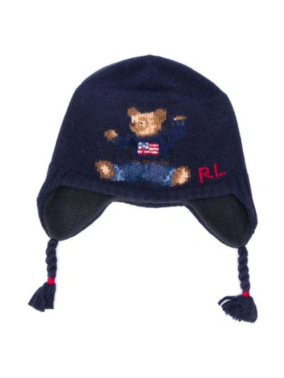 Ralph Lauren Babies' Knitted Bear Earflap Beanie In Blue
