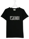 Fendi Kids' Houndstooth Logo T-shirt In Black