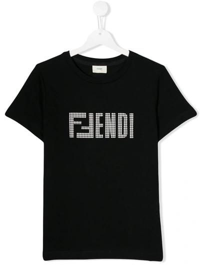 Fendi Kids' Houndstooth Logo T-shirt In Black