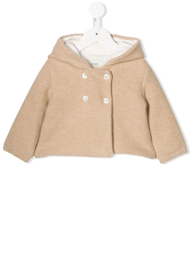 Fendi Babies' Bunny Hood Wool Coat In Neutrals