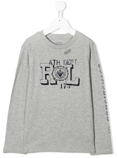 Ralph Lauren Kids' Logo Printed Jersey Top In Grey