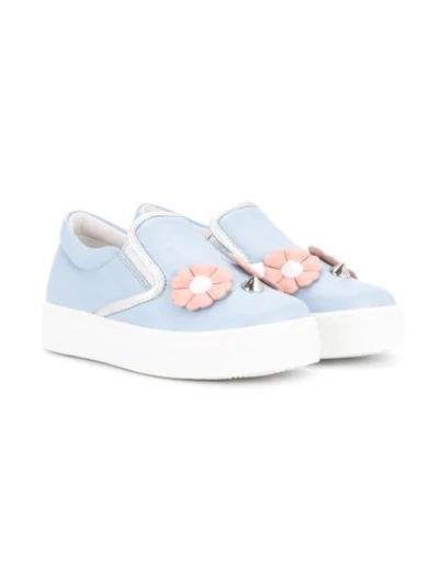 Fendi Kids' Floral Appliqué Slip-on Sneakers In Blue