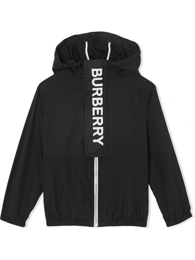 Burberry Kids' Logo Print Lightweight Hooded Jacket In Black