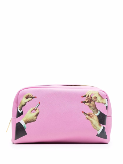 Seletti Graphic-print Zip-up Wash Bag Set In Pink