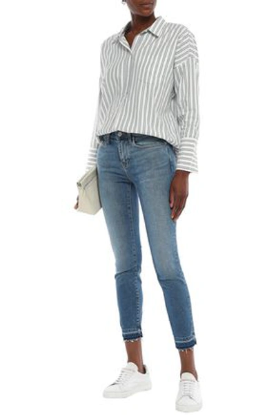Current Elliott The Stiletto Cropped Distressed Mid-rise Skinny Jeans In Mid Denim