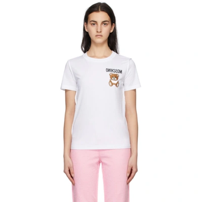 Moschino White Inside Out Small Teddy Bear T-shirt In Antique Pink