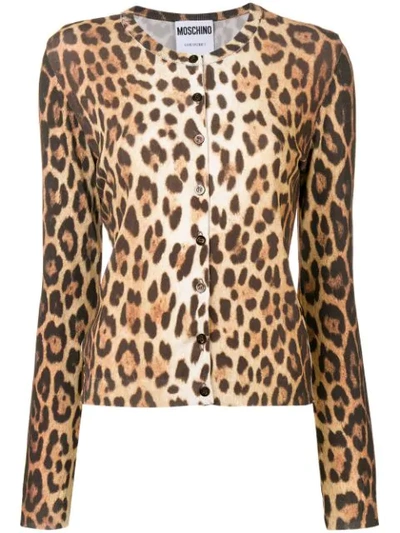 Moschino Leopard-print Stretch-knit Cardigan In Multicolor