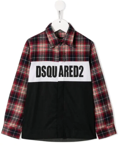 Dsquared2 Teen Logo Print Check Shirt In Red