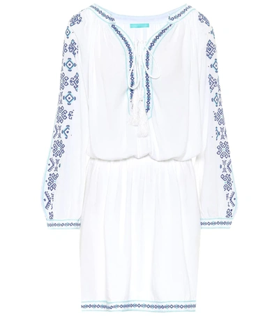 Melissa Odabash Ellie Lace-up Embroidered-voile Dress In White/celeste