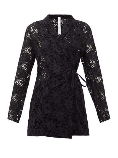Merlette Zahara Double-breasted Broderie-anglaise Jacket In Black
