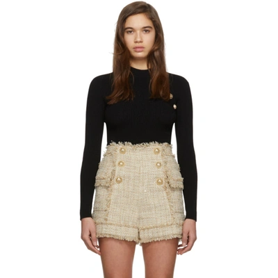 Balmain High-neck Embellished Bodysuit In Black