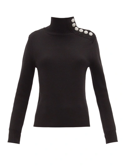 Paco Rabanne Milano Merino Wool Button-embellished Sweater In Black