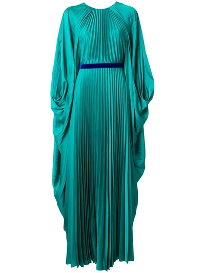 Roksanda Inara Cape-sleeve Pleated Satin Dress In Turquoise