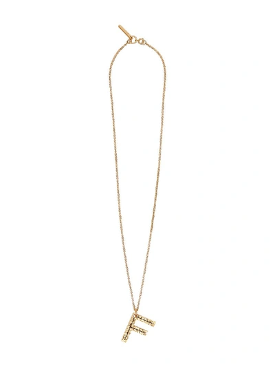 Burberry Hammered F-charm Gold-plated Necklace In Light Gold