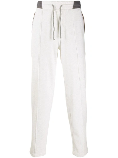 Brunello Cucinelli Striped-trim Cotton-blend Jersey Track Pants In White