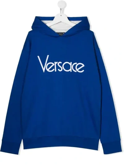 Young Versace Kids' Logo-print Hoodie In Blue