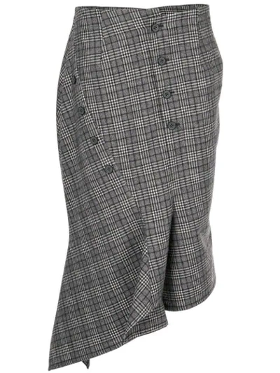 Dawei Asymmetric Check Skirt In Grey