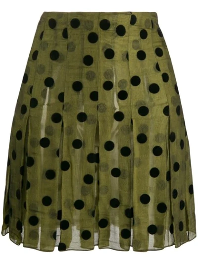 Pre-owned Romeo Gigli 1990's Polka Dots Pleated Skirt In Green