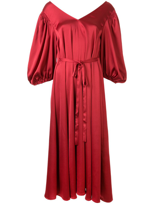 midi red satin dress