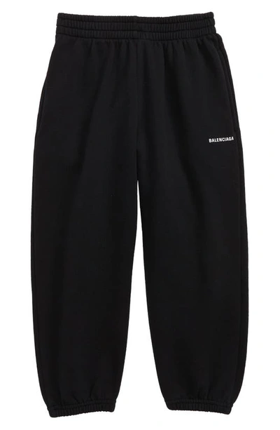 Balenciaga Kids' Boy Cotton Black Jogger Pants With Logo