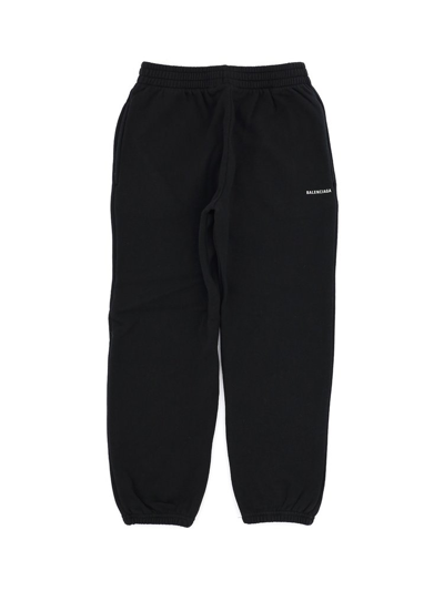 Balenciaga Kids' Boy Cotton Black Jogger Pants With Logo