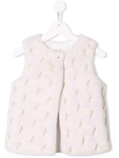 Chloé Kids' Embroidered Faux Fur Vest In White