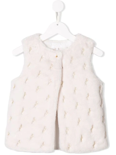 Chloé Kids' 刺绣人造皮草马甲 In White