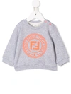 Fendi Babies' Logo Print Cotton Sweatshirt In Grey