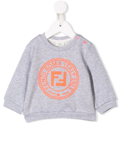 Fendi Babies' Logo Print Cotton Sweatshirt In Grey