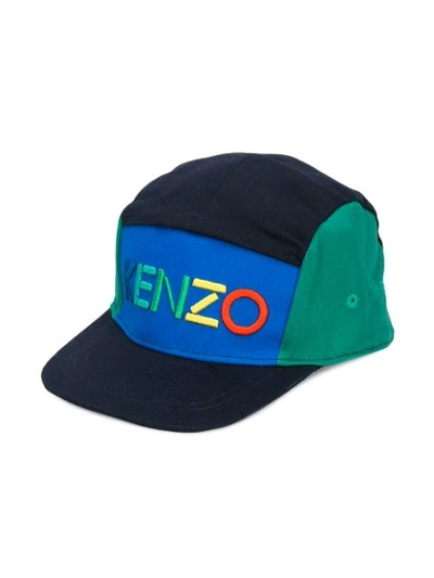 Kenzo Kids' Logo Embroidered Cotton Gabardine Hat In Blue