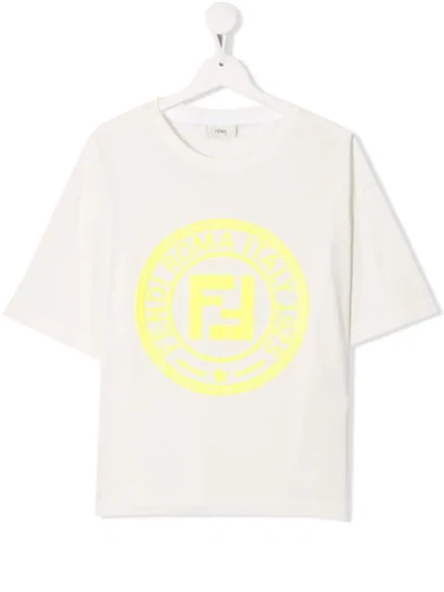 Fendi Teen Logo Print T-shirt In Fior Di Latte