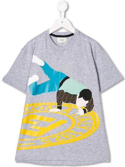 Fendi Kids' Printed Cotton Jersey T-shirt In Grey